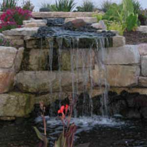A Waterfall with flowers around it